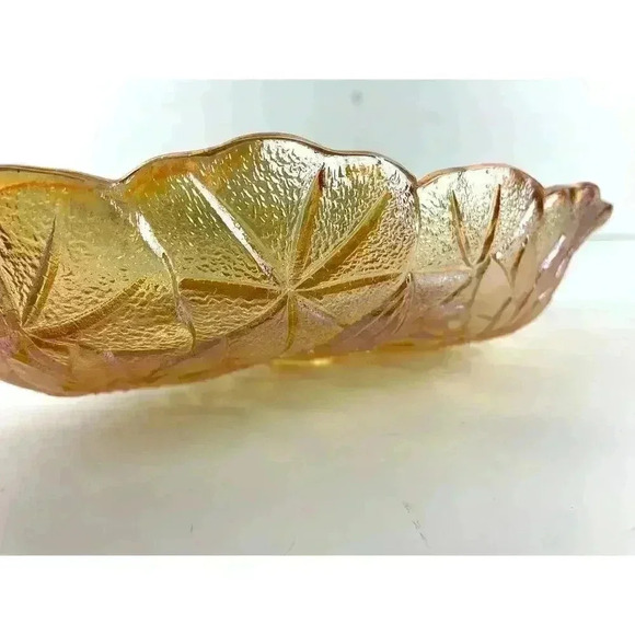 VTG Indiana Carnival Glass Marigold Trinket Dish Handles Embossed Floral Oval - Picture 11 of 11